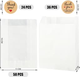 Papieren Zakjes voor Levensmiddelen - Wit - 11 x 16 cm - Kraftpapier met Stickers - Voor Verjaardagen en Feesten — thumbnail 5
