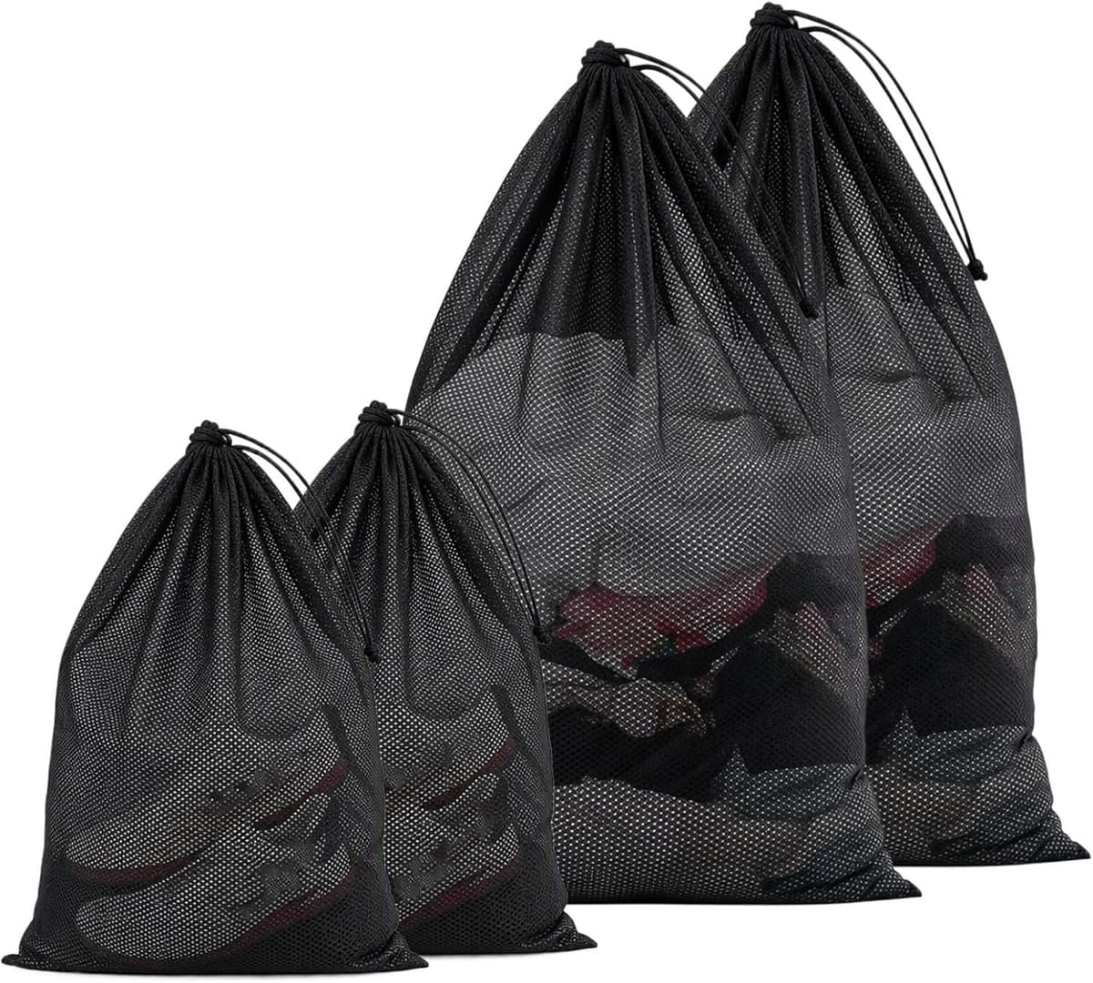 Wasnetten - Zwart - 2 grote en 2 kleine zakken - Scheurbestendig Polyester - Voor Kleding en Reis — afbeelding 1