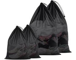 Wasnetten - Zwart - 2 grote en 2 kleine zakken - Scheurbestendig Polyester - Voor Kleding en Reis