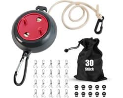 Waslijn uittrekbaar, waslijn camping, draagbaar, 10 m, reizen, vakantie, outdoor, wasrek voor badkamer, bijkeuken, tuin of reizen (rood)