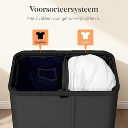 Wasmand 2 Vakken met Deksel, Grote Opvouwbare Wasmand met Uitneembare Zakken, Laundry Basket voor Badkamer, Slaapkamer en Wasruimte, 145L, Zwart — thumbnail 3