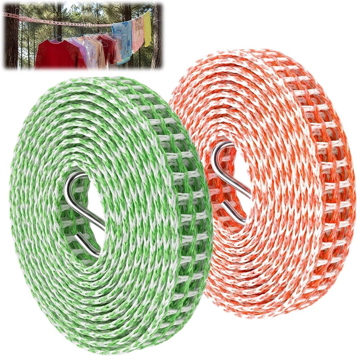 2 Stuks Antislip Waslijn met Haken 8m voor Kamperen in de Buitenlucht — afbeelding 1