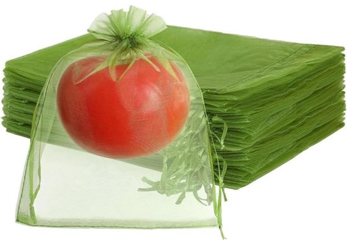 Fruitzakken - Beschermzakken - Voor het beschermen van gewassen - Herbruikbaar - met trekkoord - 100 stuks - 15x20cm - Groen — afbeelding 1