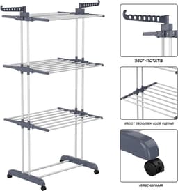 Kavora® Droogrek - Gewichtslimiet 30kg - Wasrek - Wasrek Staand - Zwart en Zilver - 76cm x 50cm x 172cm — thumbnail 4