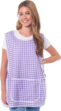 Geruite damesschort met biezen en tabardschort, overall, voorzak, stijlvolle tabellen voor vrouwen, casual schorten voor vrouwen, om te gebruiken in huis, keuken, restaurants, coffeeshops, gemaakt in — thumbnail 1