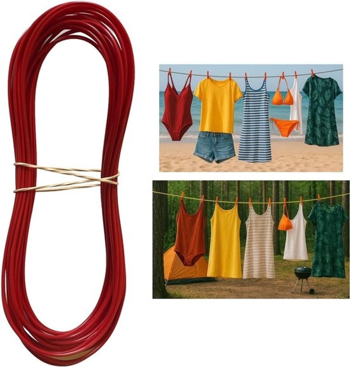 Waslijn 2 mm - extra sterk, met stalen kern en pvc-ommanteling - rood, 2000 cm - voor huis, tuin en camping — afbeelding 1