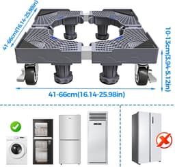 Wasmachineonderstel met 4 wielen en 4 poten, verstelbaar 41-66 cm lengte en 10-13 cm hoogte, berenbelasting 200 kg, voetstuk voor wasmachine, droger, koelkast, antislip — thumbnail 2