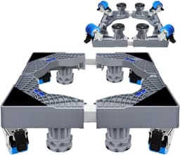 Wasmachine-onderstel met wieltjes, wasmachinesokkel, platform voor koelkast, droger en vriezer, berenbelasting 200 kg, verhoging 9,5 cm, verstelbare breedte (47 - 68 cm) — thumbnail 5