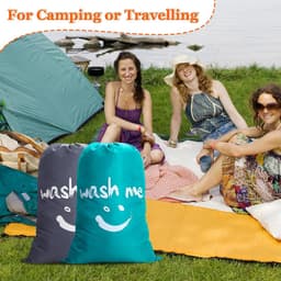 Waszakken, 120 l, nylon, vuilafstotend, stofdicht, waszakken voor reizen, opbergtas voor kleding, speelgoed, dekbedden, donkergrijs + blauw — thumbnail 3