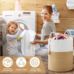 Wasmand, 38 x 50 cm Grote Opslagmand, Met Handvatten, Opvouwbare Opslagmand, Geschikt voor Wasruimte, Kinderkamer, Woonkamer en Badkamer als Vuilwasbak — thumbnail 2