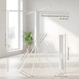 Foldable Clothes Drying Rack - Vrijstaande, opvouwbare droogrek met roterende armen efficiënt drogen van kleding - Kunststof en metaal - Wit — thumbnail 2