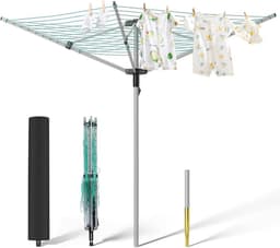 Droogmolen Paraplu - Buitendroger Waslijn - Kleding Drogen - Eenvoudig Opvouwbaar - 40 meter lijn - Grijs — thumbnail 1