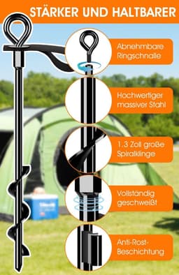 Grondanker - Set van 4 - Heavy Duty Grondankers met Riemen - Voor Het Vastzetten van Trampolines, Tenten en Overkappingen — thumbnail 3