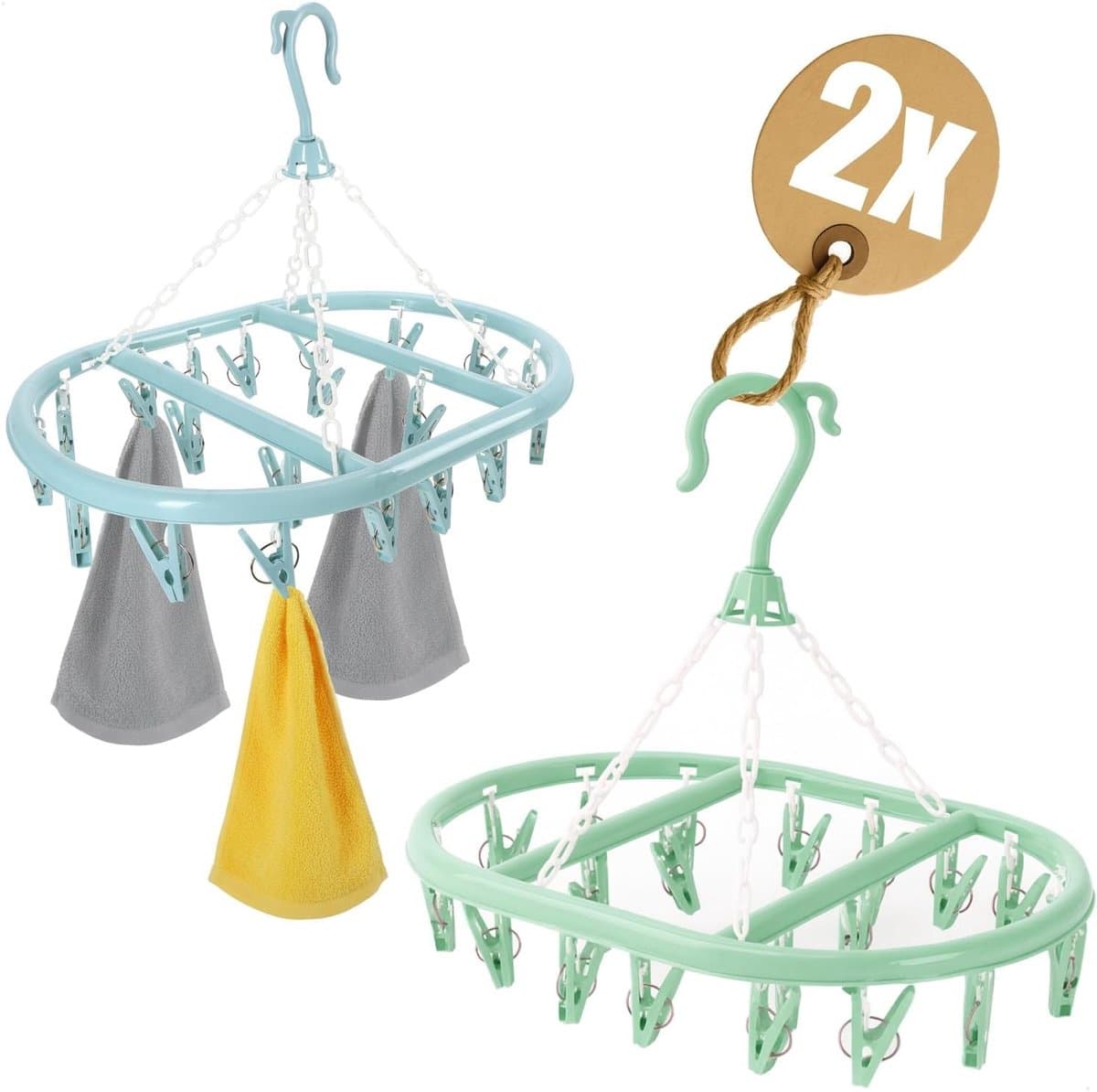 Inklapbare droogmolen - Pastelmix - 2 stuks - Mini hangdroger met 20 knijpers - Voor kleine kledingstukken — afbeelding 1