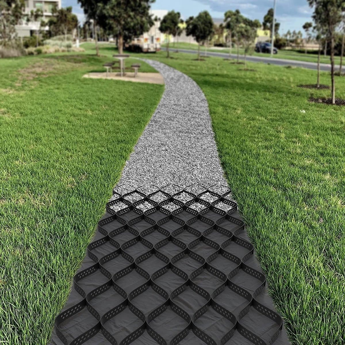 Grond Grid - Grind Stabilisator - Opritten Stabiliseren - Hoge Draagkracht - 40x40 cm - Zwart — afbeelding 1
