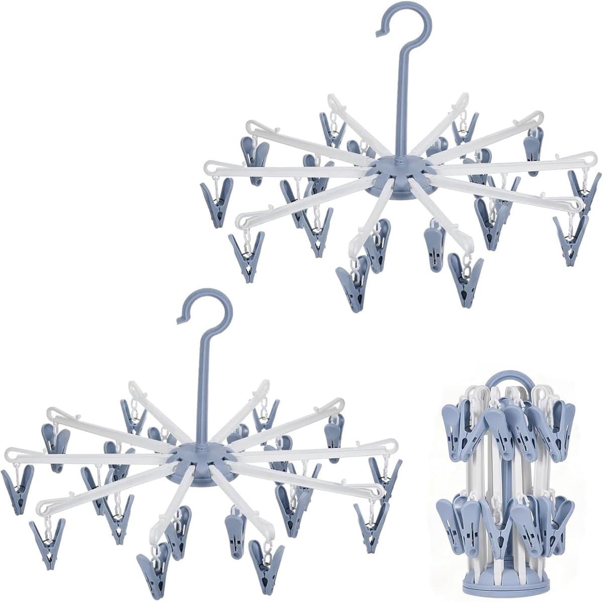 Pack of 2 favourite materials, foldable with 20 clips, 360 degree rotation, for clothes, scarves and towels, suitable - ShopVlot — afbeelding 1