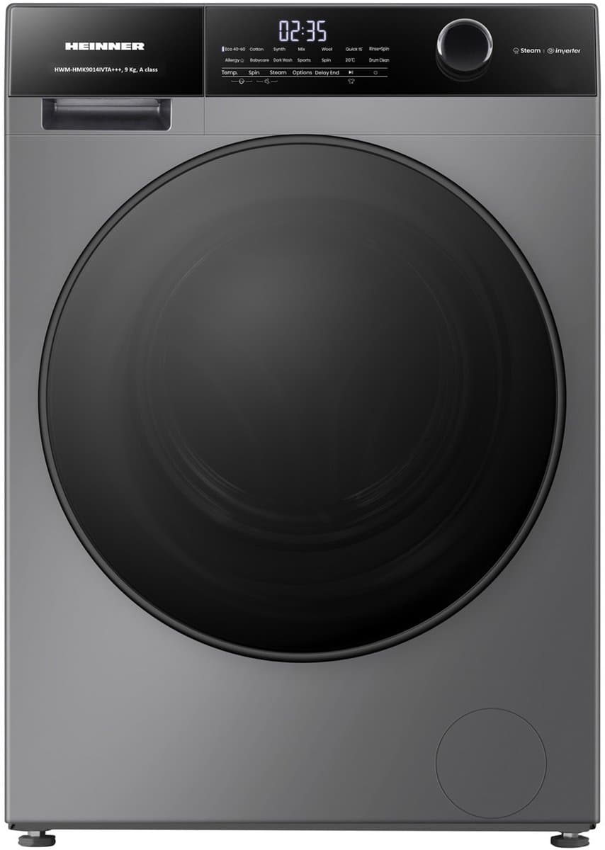 Heinner HWM-HMK9014IVTA+++ Wasmachine 9 kg – 1400 tpm – Inverter – Touchbediening – Allergievriendelijk – Energieklasse A – Titaniumgrijs– 5 jaar garantie — afbeelding 1