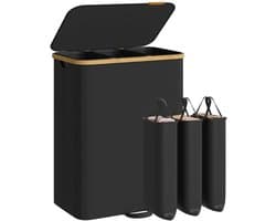 Wasmand met deksel en uitneembare waszak - 170 liter - 60 x 38,5 x 75 cm - Inktzwart