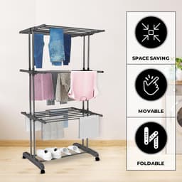 Droogrek - Wasrek - Kleding Drogen - Inklapbaar Ontwerp - 72x50x172 cm - Donkergrijs — thumbnail 3