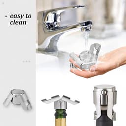 Champagnestopper set van 2, roestvrij staal en siliconen, herbruikbare champagneflesdop, vacuümsluiting, zilverkleurig, champagnefles afsluiting. — thumbnail 5