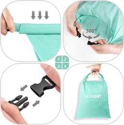 Waszak voor op reis, 2 stuks, nylon waterdichte waszakken met rolsluiting, 2 maten, opvouwbare vuile waszak voor camping en reizen — thumbnail 3