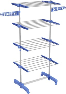 Droogtoren Met Wielen – Inklapbaar En Hoogte Instelbaar – 142 X 55 X 172 Cm – Roestvrij Staal – Blauw – Vrijstaand Drogen En Ophangen — thumbnail 4