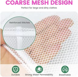 Waszakken met Trekkoord, Wasmachine Tas Grote 60 x 90 cm, Mesh Waszak voor Delicaten Heavy Duty Waszak voor Kleding, Donsjas, Bedlaken, Deken voor Thuis Dorm & Reizen — thumbnail 4