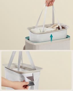 Wasmand, 65 liter, Wasmand, Wasbak, Eenvoudig te monteren, met deksel en handgrepen, Uitneembare waszak, 39 x 22 x 75 cm, Cappuccino Beige LCB810LH01 — thumbnail 5