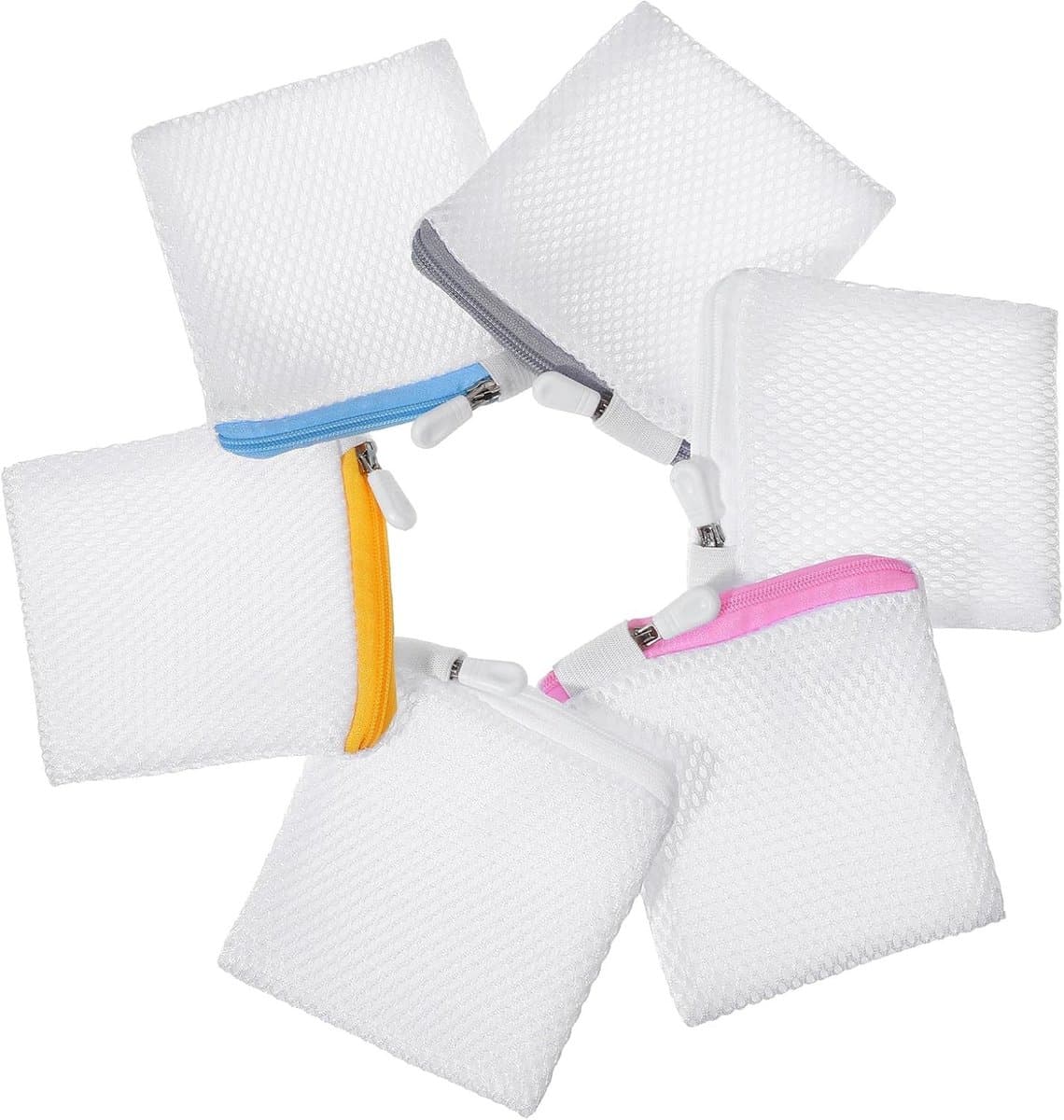 Klein wasnet met ritssluiting, honingraatstructuur, 6 stuks, ideaal voor fijnwasgoed, ondergoed en sokken, 10 x 10 cm — afbeelding 1