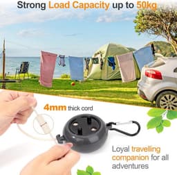Uitrekbare 10 meter draagbare camping-waslijn - antislip, uitrekbaar waslijnkoord voor buitengebruik tijdens reizen en vakantie - geschikt voor badkamer, voorraadkast en tuin of balkon — thumbnail 4