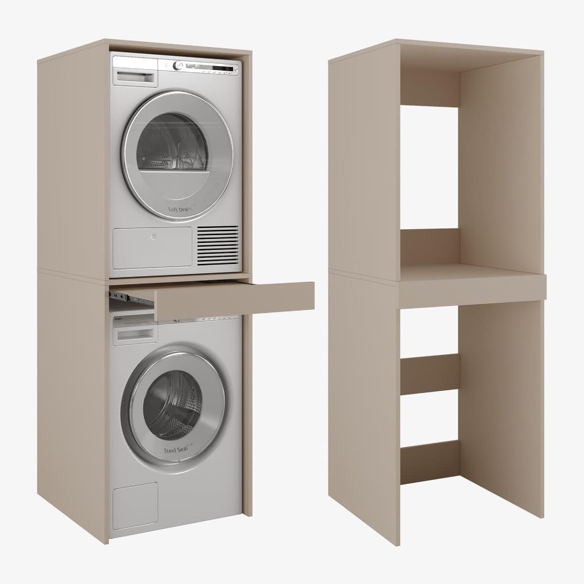 Wasmachinekast - Droger meubel - Ruimte besparen - Uittrekbaar werkblad - 187 x 65 cm - Cappuccino — afbeelding 1