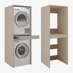 Wasmachinekast - Droger meubel - Ruimte besparen - Uittrekbaar werkblad - 187 x 65 cm - Cappuccino — thumbnail 1