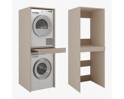 Wasmachinekast - Droger meubel - Ruimte besparen - Uittrekbaar werkblad - 187 x 65 cm - Cappuccino