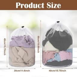 Dailygoods - 2 stuks wasnetten, waszak met koordstopper, herbruikbaar wasnet voor wasmachine, beschermt kleding, voor wasmachine, ondergoed, babykleding, sokken (30 x 40 cm, 40 x 50 cm) — thumbnail 5
