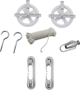 Waslijn Kit - Drooglijn Set - Buiten Kleding Drogen - Roestvrije Katrollen - 30 Meter Touw - Wit — thumbnail 1