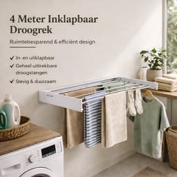 Vellano Wanddroogrek Inklapbaar – Premium Wasrek Muur 80 cm – 4 m Drooglengte – Stevig & Ruimtebesparend – Incl. Boormal & Bevestigingsset – wit — thumbnail 4