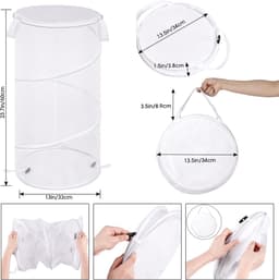 Opvouwbare wasmand met deksel - 33*60 cm - Opvouwbare wasmand - Opbergmand - Witte stofzak - Met handvat - Grote capaciteit - Geschikt voor wasruimtes, badkamers, kinderkamers, studentenkamers, reizen en organiseren - Wit — thumbnail 2