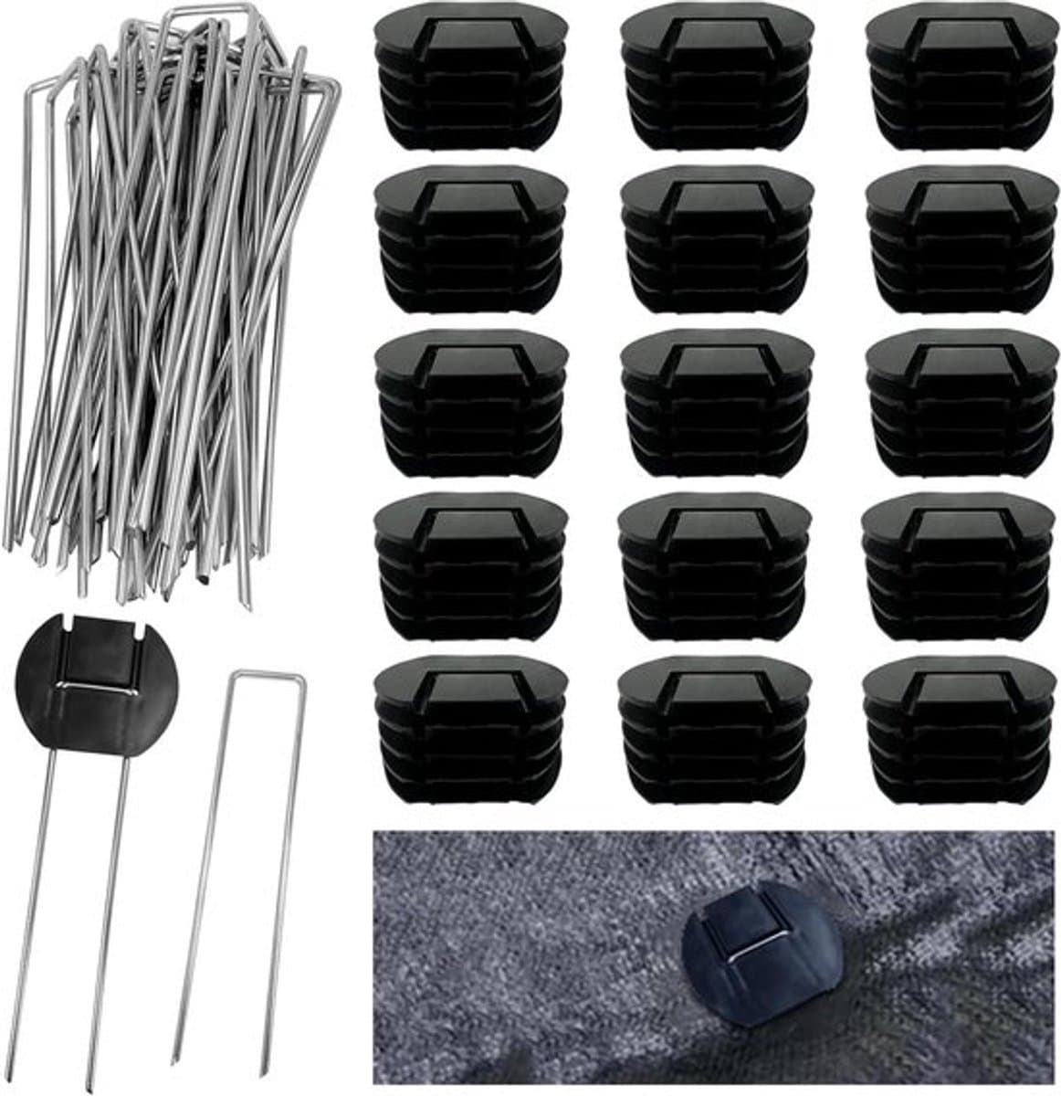 30 Haringen en Sluitringen Set voor Mulchen en Tuin - Verzinkt Staal - Drainage - Onkruiddoek - 15 cm - U-vorm - Zware Toepassingen — afbeelding 1