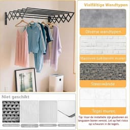 Wanddroogrek – Ophangbaar Wasrek voor Kleding – Ruimtebesparend - Zwart - 42cm x 13cm x 12cm — thumbnail 4