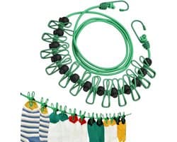 Winddichte Waslijn - Reis Waslijn Droogrek - Kleding Drogen Buiten - Antislip Ontwerp - 1.7 Meter - Groen