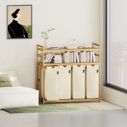Wasmand, 200 liter, 4 vakken, uittrekbare en afneembare waszak, wasmand, bamboe frame, wasmand, wasmand, wasmand, wasmand, wasmand, wasmand, wassorteerder, bamboe (beige-12-8) — thumbnail 2