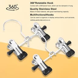 Wasknijpers, klemhaken, multifunctionele metalen kleerhangers, clips, antislip, kledinghanger, 360 graden draaibaar, roestvrij staal, haken, laarshanger voor broeken, schoenen — thumbnail 4