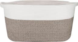 Thijox - Extra grote opbergmand van duurzaam geweven katoenen touw voor wasgoed, woonkamer, slaapkamer, speelgoed, schoenen, handdoeken, wit en kaki, — thumbnail 1