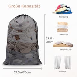 1 stuks waszak met trekkoord, 70 × 90 cm mesh waszakken voor delicate zware netto waszak voor wasmachine, Wasmachinenet, robuuste en duurzame nettas, Zwart — thumbnail 2