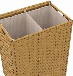 Wasmand Dubbel - Kledingmand Sorteren - Kleding Opbergen - Rotanlook Met Plank - 45x30x60 cm - Beige — thumbnail 3