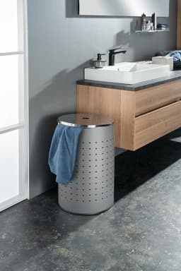 Grijze Rvs Wasmand met Deksel en Ventilatiegaten - 54 Liter — thumbnail 3