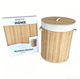 Pepco Bamboe Wasmand met Deksel – 40 Liter – Ronde Wasgoedmand met Uitneembare Waszak en Handgrepen – 34 x 45 cm – Naturel — thumbnail 1
