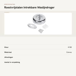 Waslijndroger Roestvrij staal - Intrekbare Kledinglijn - Buitenkleding/Binnenshuis - Lijnlengte 2,8 m - Inclusief Schroeven - Lichtgewicht 240 g — thumbnail 2