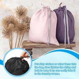 Polyester waszak, 2 stuks 12 x 9 inch zware reistas met trekkoord, scheurbestendig, opslag voor vuile kleding voor reizen, camping, college slaapzaal, zwart — thumbnail 5