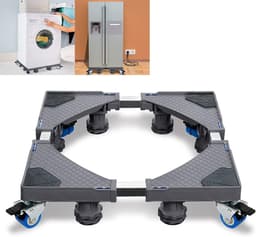 Verstelbare wasmachinesokkel, wasmachine-onderstel, onderkast, beweegbare sokkel voor koelkast, droger en wasmachine, (45 - 75 cm) - 8 voeten en 4 wielen, grijs — thumbnail 1